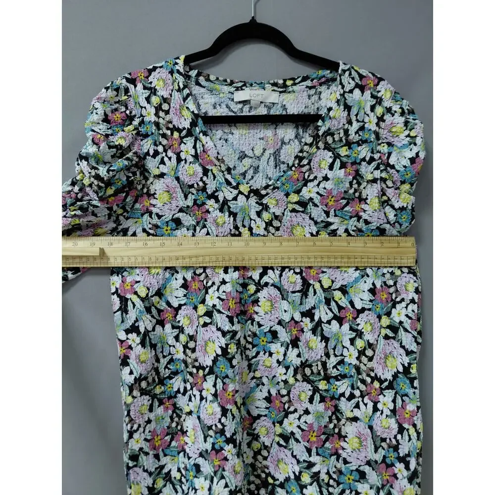 Loft Polyester Blend Multicolor Floral Stretch Blouse Women Size L